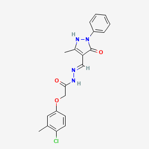 molecular formula C20H19ClN4O3 B6091932 2-(4-chloro-3-methylphenoxy)-N'-[(5-hydroxy-3-methyl-1-phenyl-1H-pyrazol-4-yl)methylene]acetohydrazide 