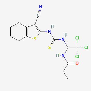 molecular formula C15H17Cl3N4OS2 B6092047 N-(2,2,2-trichloro-1-{[(3-cyano-4,5,6,7-tetrahydro-1-benzothiophen-2-yl)carbamothioyl]amino}ethyl)propanamide 