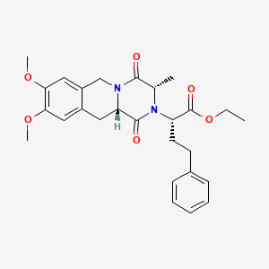 molecular formula C27H32N2O6 B609206 (S)-Ethyl 2-((3S,11aS)-8,9-dimethoxy-3-methyl-1,4-dioxo-3,4-dihydro-1H-pyrazino(1,2-b)isoquinolin-2(6H,11H,11ah)-yl)-4-phenylbutanoate CAS No. 103733-51-3
