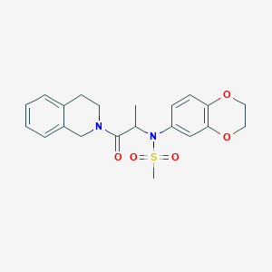 molecular formula C21H24N2O5S B6092482 N-(2,3-dihydro-1,4-benzodioxin-6-yl)-N-[2-(3,4-dihydro-2(1H)-isoquinolinyl)-1-methyl-2-oxoethyl]methanesulfonamide 