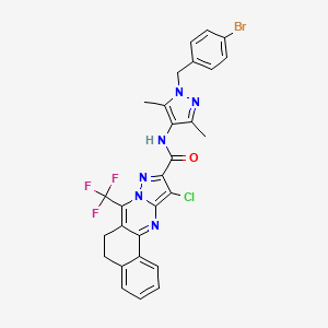 molecular formula C28H21BrClF3N6O B6092694 N-[1-(4-bromobenzyl)-3,5-dimethyl-1H-pyrazol-4-yl]-11-chloro-7-(trifluoromethyl)-5,6-dihydrobenzo[h]pyrazolo[5,1-b]quinazoline-10-carboxamide 