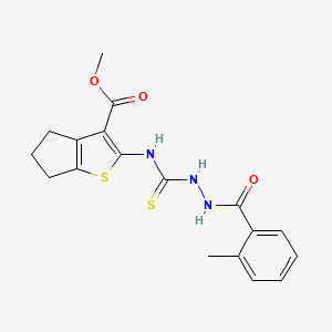 molecular formula C18H19N3O3S2 B6092900 methyl 2-({[2-(2-methylbenzoyl)hydrazino]carbonothioyl}amino)-5,6-dihydro-4H-cyclopenta[b]thiophene-3-carboxylate 