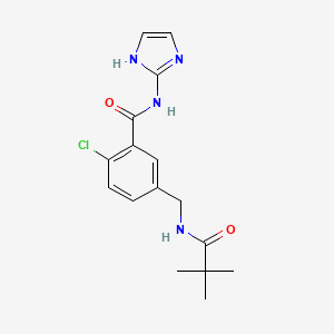 molecular formula C16H19ClN4O2 B609308 苯甲酰胺，2-氯-5-[[(2,2-二甲基-1-氧代丙基)氨基]甲基]-N-1H-咪唑-2-基- CAS No. 1381846-21-4