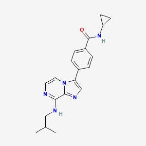molecular formula C20H23N5O B609312 N-cyclopropyl-4-{8-[(2-methylpropyl)amino]imidazo[1,2-a]pyrazin-3-yl}benzamide CAS No. 1263420-68-3