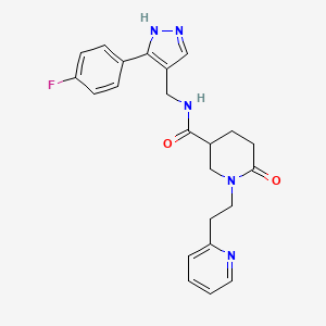 molecular formula C23H24FN5O2 B6093137 N-[[5-(4-fluorophenyl)-1H-pyrazol-4-yl]methyl]-6-oxo-1-(2-pyridin-2-ylethyl)piperidine-3-carboxamide 