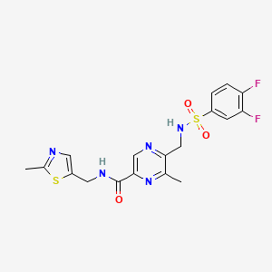 molecular formula C18H17F2N5O3S2 B609315 5-({[(3,4-Difluorophenyl)sulfonyl]amino}methyl)-6-Methyl-N-[(2-Methyl-1,3-Thiazol-5-Yl)methyl]pyrazine-2-Carboxamide CAS No. 1688685-29-1