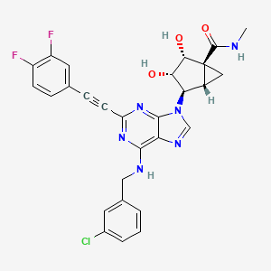 molecular formula C28H23ClF2N6O3 B609326 (1S,2R,3S,4R,5S)-4-(6-{[(3-chlorophenyl)methyl]amino}-2-[2-(3,4-difluorophenyl)ethynyl]-9H-purin-9-yl)-2,3-dihydroxy-N-methylbicyclo[3.1.0]hexane-1-carboxamide CAS No. 1377273-00-1