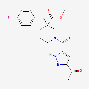 molecular formula C21H24FN3O4 B6093394 ethyl 1-[(3-acetyl-1H-pyrazol-5-yl)carbonyl]-3-(4-fluorobenzyl)-3-piperidinecarboxylate 