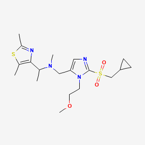 molecular formula C19H30N4O3S2 B6093816 N-{[2-[(cyclopropylmethyl)sulfonyl]-1-(2-methoxyethyl)-1H-imidazol-5-yl]methyl}-1-(2,5-dimethyl-1,3-thiazol-4-yl)-N-methylethanamine 