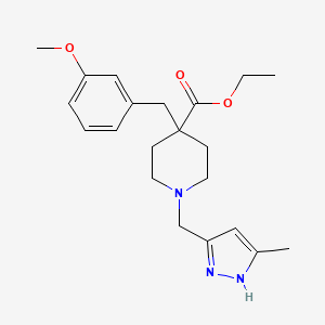 molecular formula C21H29N3O3 B6094665 ethyl 4-[(3-methoxyphenyl)methyl]-1-[(5-methyl-1H-pyrazol-3-yl)methyl]piperidine-4-carboxylate 