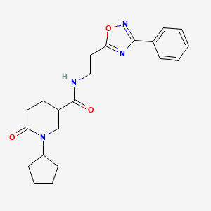 molecular formula C21H26N4O3 B6094801 1-cyclopentyl-6-oxo-N-[2-(3-phenyl-1,2,4-oxadiazol-5-yl)ethyl]-3-piperidinecarboxamide 