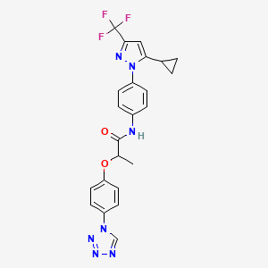 molecular formula C23H20F3N7O2 B6095000 N-{4-[5-CYCLOPROPYL-3-(TRIFLUOROMETHYL)-1H-PYRAZOL-1-YL]PHENYL}-2-[4-(1H-1,2,3,4-TETRAAZOL-1-YL)PHENOXY]PROPANAMIDE 