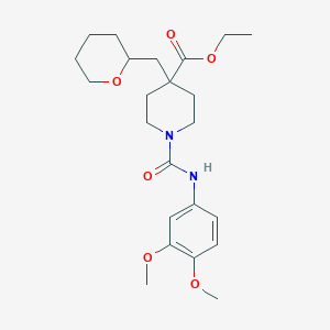 molecular formula C23H34N2O6 B6095072 ethyl 1-{[(3,4-dimethoxyphenyl)amino]carbonyl}-4-(tetrahydro-2H-pyran-2-ylmethyl)-4-piperidinecarboxylate 