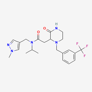 molecular formula C22H28F3N5O2 B6095121 N-isopropyl-N-[(1-methyl-1H-pyrazol-4-yl)methyl]-2-{3-oxo-1-[3-(trifluoromethyl)benzyl]-2-piperazinyl}acetamide 