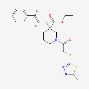 molecular formula C22H27N3O3S2 B6095179 ethyl 1-{[(5-methyl-1,3,4-thiadiazol-2-yl)thio]acetyl}-3-[(2E)-3-phenyl-2-propen-1-yl]-3-piperidinecarboxylate 