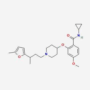 molecular formula C25H34N2O4 B6095446 N-cyclopropyl-4-methoxy-2-({1-[3-(5-methyl-2-furyl)butyl]-4-piperidinyl}oxy)benzamide 