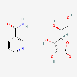 molecular formula C12H14N2O7 B609575 2-(1,2-dihydroxyethyl)-3,4-dihydroxy-2H-furan-5-one;pyridine-3-carboxamide CAS No. 1987-71-9