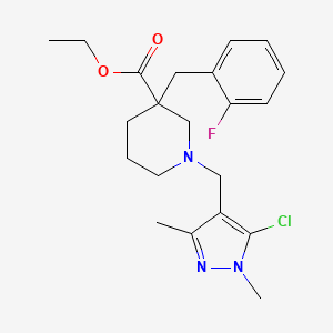 molecular formula C21H27ClFN3O2 B6096056 ethyl 1-[(5-chloro-1,3-dimethyl-1H-pyrazol-4-yl)methyl]-3-(2-fluorobenzyl)-3-piperidinecarboxylate 