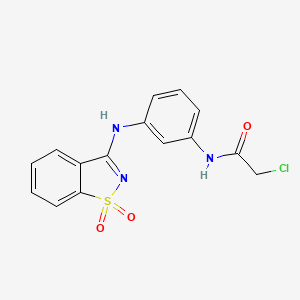 molecular formula C15H12ClN3O3S B609607 2-chloro-N-(3-((1,1-dioxidobenzo[d]isothiazol-3-yl)amino)phenyl)acetamide CAS No. 1449236-96-7