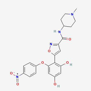 molecular formula C22H22N4O7 B609608 5-[2,4-Dihydroxy-6-(4-Nitrophenoxy)phenyl]-N-(1-Methylpiperidin-4-Yl)-1,2-Oxazole-3-Carboxamide CAS No. 1253584-84-7