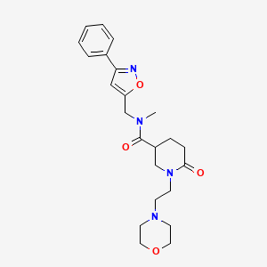 molecular formula C23H30N4O4 B6096172 N-methyl-1-[2-(4-morpholinyl)ethyl]-6-oxo-N-[(3-phenyl-5-isoxazolyl)methyl]-3-piperidinecarboxamide 
