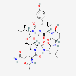 L-Isoleucine, N2-acetyl-L-glutaminyl-3-hydroxy-4-methylprolyl-L-leucyl-(alphaS)-3-amino-6-hydroxy-alpha-((1S)-1-methylpropyl)-2-oxo-1-piperidineacetyl-N-methyl-L-tyrosyl-, (6-2)-lactone