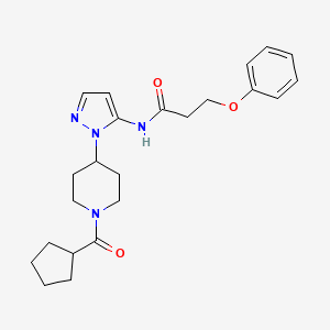 molecular formula C23H30N4O3 B6096257 N-[2-[1-(cyclopentanecarbonyl)piperidin-4-yl]pyrazol-3-yl]-3-phenoxypropanamide 