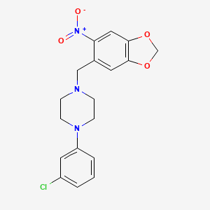 molecular formula C18H18ClN3O4 B6096595 1-(3-chlorophenyl)-4-[(6-nitro-1,3-benzodioxol-5-yl)methyl]piperazine 
