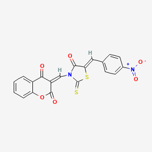 molecular formula C20H10N2O6S2 B609660 (Z)-3-(((Z)-5-(4-nitrobenzylidene)-4-oxo-2-thioxothiazolidin-3-yl)methylene)chroman-2,4-dione CAS No. 909197-38-2