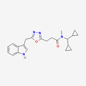 molecular formula C22H26N4O2 B6096635 N-(dicyclopropylmethyl)-3-[5-(1H-indol-3-ylmethyl)-1,3,4-oxadiazol-2-yl]-N-methylpropanamide 