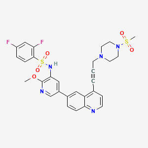 molecular formula C29H27F2N5O5S2 B609666 2,4-二氟-N-[2-甲氧基-5-[4-[3-(4-甲磺酰基哌嗪-1-基)丙-1-炔基]喹啉-6-基]吡啶-3-基]苯磺酰胺 CAS No. 1676893-24-5