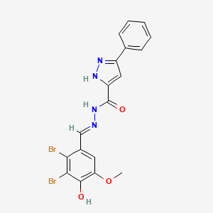 molecular formula C18H14Br2N4O3 B6096792 N-[(E)-(2,3-dibromo-4-hydroxy-5-methoxyphenyl)methylideneamino]-3-phenyl-1H-pyrazole-5-carboxamide 