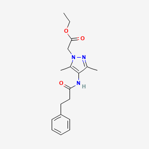 molecular formula C18H23N3O3 B6096824 ethyl {3,5-dimethyl-4-[(3-phenylpropanoyl)amino]-1H-pyrazol-1-yl}acetate 