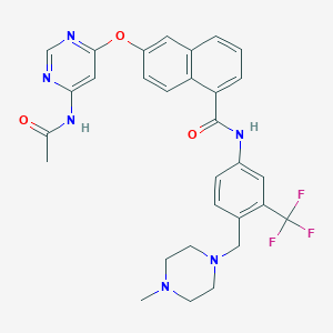 molecular formula C30H29F3N6O3 B609687 6-((6-acetamidopyrimidin-4-yl)oxy)-N-(4-((4-methylpiperazin-1-yl)methyl)-3-(trifluoromethyl)phenyl)-1-naphthamide CAS No. 890129-26-7