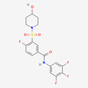 molecular formula C18H16F4N2O4S B609691 4-Fluoro-3-[(4-hydroxy-1-piperidinyl)sulfonyl]-N-(3,4,5-trifluorophenyl)benzamide CAS No. 1445790-55-5