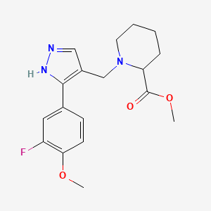 molecular formula C18H22FN3O3 B6096923 methyl 1-[[5-(3-fluoro-4-methoxyphenyl)-1H-pyrazol-4-yl]methyl]piperidine-2-carboxylate 