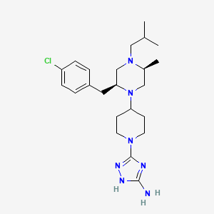 molecular formula C23H36ClN7 B609702 3-[4-[(2S,5S)-2-[(4-chlorophenyl)methyl]-5-methyl-4-(2-methylpropyl)piperazin-1-yl]piperidin-1-yl]-1H-1,2,4-triazol-5-amine CAS No. 2221950-65-6
