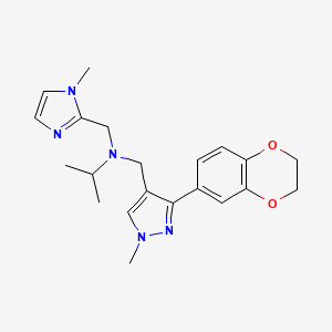 molecular formula C21H27N5O2 B6097176 N-{[3-(2,3-dihydro-1,4-benzodioxin-6-yl)-1-methyl-1H-pyrazol-4-yl]methyl}-N-[(1-methyl-1H-imidazol-2-yl)methyl]-2-propanamine 