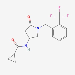 molecular formula C16H17F3N2O2 B6097440 N-{5-oxo-1-[2-(trifluoromethyl)benzyl]-3-pyrrolidinyl}cyclopropanecarboxamide 