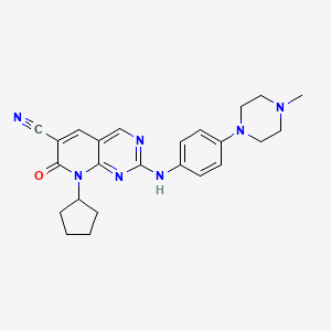 molecular formula C24H27N7O B609749 8-Cyclopentyl-2-((4-(4-methylpiperazin-1-yl)phenyl)amino)-7-oxo-7,8-dihydropyrido[2,3-d]pyrimidine-6-carbonitrile CAS No. 1357470-29-1