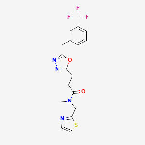 molecular formula C18H17F3N4O2S B6097566 N-methyl-N-(1,3-thiazol-2-ylmethyl)-3-{5-[3-(trifluoromethyl)benzyl]-1,3,4-oxadiazol-2-yl}propanamide 
