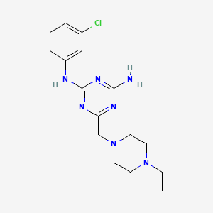 molecular formula C16H22ClN7 B6097677 N-(3-chlorophenyl)-6-[(4-ethylpiperazin-1-yl)methyl]-1,3,5-triazine-2,4-diamine 