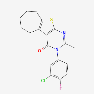 molecular formula C18H16ClFN2OS B6097716 3-(3-chloro-4-fluorophenyl)-2-methyl-3,5,6,7,8,9-hexahydro-4H-cyclohepta[4,5]thieno[2,3-d]pyrimidin-4-one 