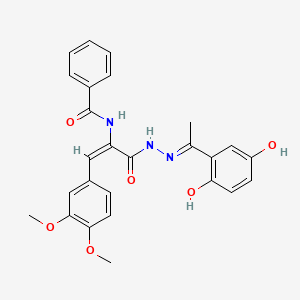 molecular formula C26H25N3O6 B6098081 N-[(E)-3-[(2E)-2-[1-(2,5-dihydroxyphenyl)ethylidene]hydrazinyl]-1-(3,4-dimethoxyphenyl)-3-oxoprop-1-en-2-yl]benzamide 