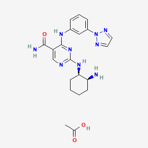 molecular formula C21H27N9O3 B609809 4-(3-(2H-1,2,3-Triazo-2-yl)phenylamino)-2-((1R,2S)-2-aminocyclohexylamino) pyrimidine-5-carboxamide acetate CAS No. 1370261-98-5