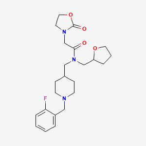 molecular formula C23H32FN3O4 B6098118 N-{[1-(2-fluorobenzyl)-4-piperidinyl]methyl}-2-(2-oxo-1,3-oxazolidin-3-yl)-N-(tetrahydro-2-furanylmethyl)acetamide 