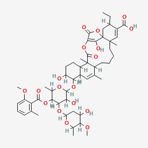 3-Ethyl-16,26-dihydroxy-15-[3-hydroxy-4-(4-hydroxy-5-methoxy-6-methyloxan-2-yl)oxy-5-(2-methoxy-6-methylbenzoyl)oxy-6-methyloxan-2-yl]oxy-6,12,20-trimethyl-21,24-dioxo-22,25-dioxapentacyclo[21.2.1.01,6.011,20.014,19]hexacosa-4,12,23(26)-triene-4-carboxylic acid