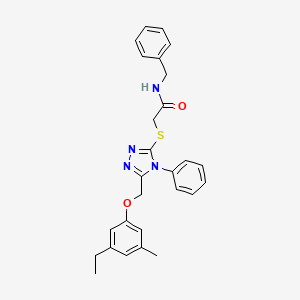 molecular formula C27H28N4O2S B6098231 N-benzyl-2-({5-[(3-ethyl-5-methylphenoxy)methyl]-4-phenyl-4H-1,2,4-triazol-3-yl}thio)acetamide 