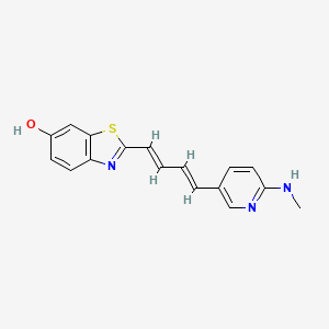 molecular formula C17H15N3OS B609847 2-(4-(2-(Methylamino)pyridine-5-yl)-1,3-butadiene-1-yl)benzothiazole-6-ol CAS No. 1565796-97-5