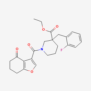molecular formula C24H26FNO5 B6098482 ethyl 3-(2-fluorobenzyl)-1-[(4-oxo-4,5,6,7-tetrahydro-1-benzofuran-3-yl)carbonyl]-3-piperidinecarboxylate 